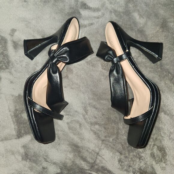 NWOB MATA Black Open Square Toe Abstract Block Heel Shoes WOMEN Size 10 - Picture 2 of 8